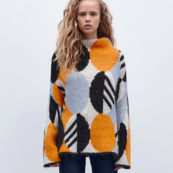 NWT Zara Art Inspired Sweater Oversized Botanical Leaf Graphic Geometric Size M - Picture 7 of 7